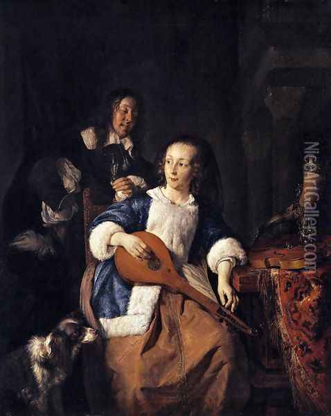 The Cittern Player 1660 Oil Painting - Gabriel Metsu