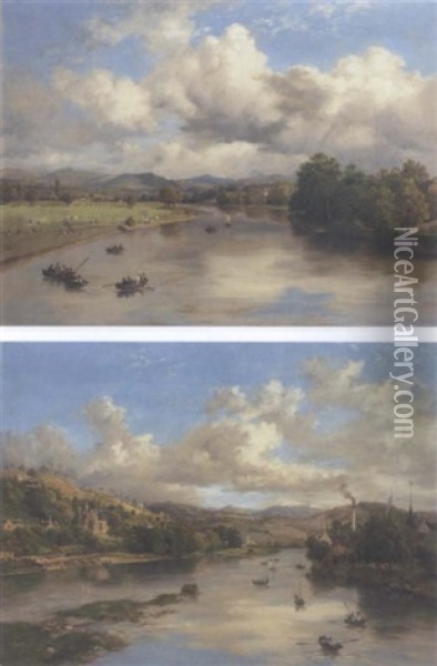 View On The Tay From Perth, With Kinnoull Hill Beyond Oil Painting - McNeil Robert McLeay