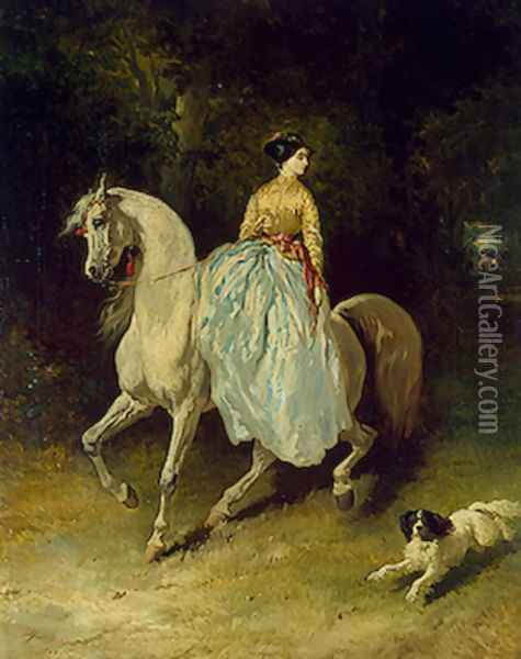Amazon in the Forest at Pierrefonds Oil Painting - Alfred Dedreux