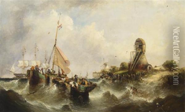 Dutch Harbor Oil Painting - William Calcott Knell