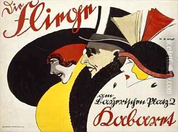 German advertisement for the cabaret Die Fliege in Berlin Oil Painting - Hans Rudi Erdt