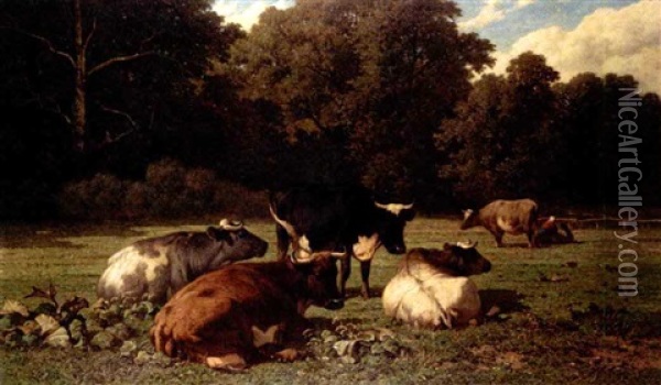 Cattle Resting In A Meadow Oil Painting - Louis Robbe