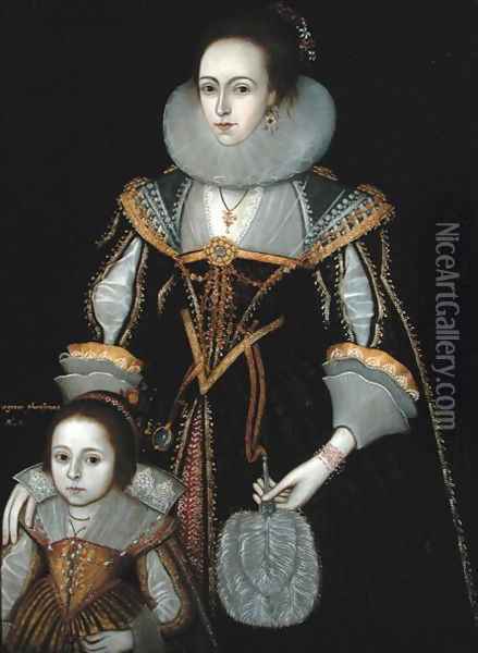 Portrait of Margaret Pheasant and her Mother, 1619 Oil Painting - Paulus Van Somer