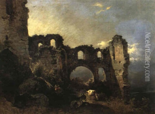 Hirtenrast In Der Ruine Oil Painting - Friedrich Gauermann