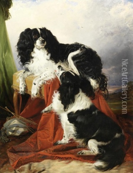 King Charles Spaniels Oil Painting - Richard Ansdell