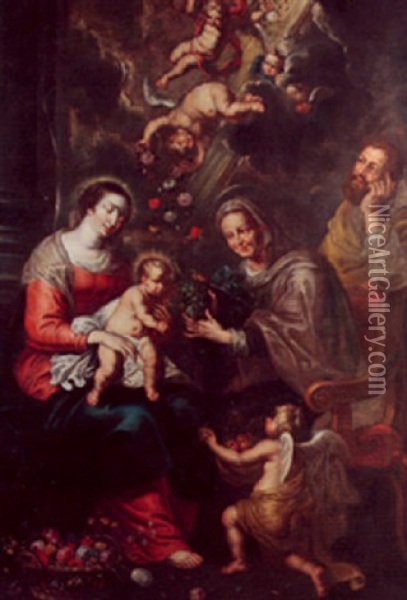 The Holy Family With Saint Anne Oil Painting - Cornelis Schut the Elder