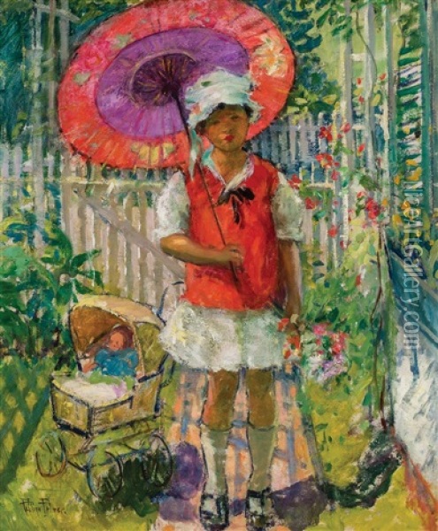 The Red Parasol, Provincetown, Ma Oil Painting - Pauline Palmer