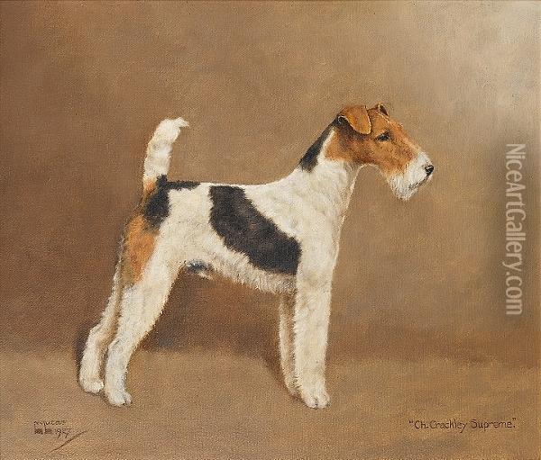 Portrait Of The Champion Wire-haired Fox Terriers 'crackley Supreme' And 'ch Barry Benedict' Oil Painting - William Lucas