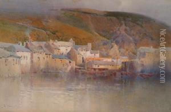 Highland Fishing Village, Viewed From The Sea Oil Painting - Arthur Tucker