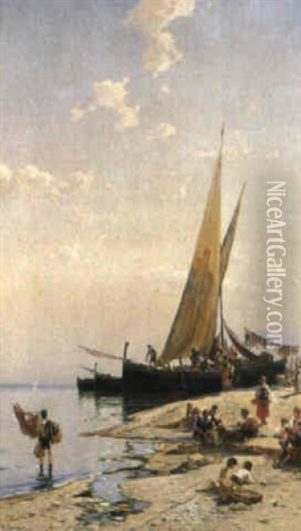 Marina A Napoli Oil Painting - Hermann David Salomon Corrodi