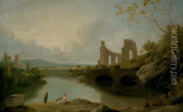 Morning: River, Seacoast And Circular Ruin Oil Painting - Richard Wilson