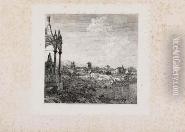 Veduta Di Una Citta Con La Tomba Oil Painting - (Giovanni Antonio Canal) Canaletto