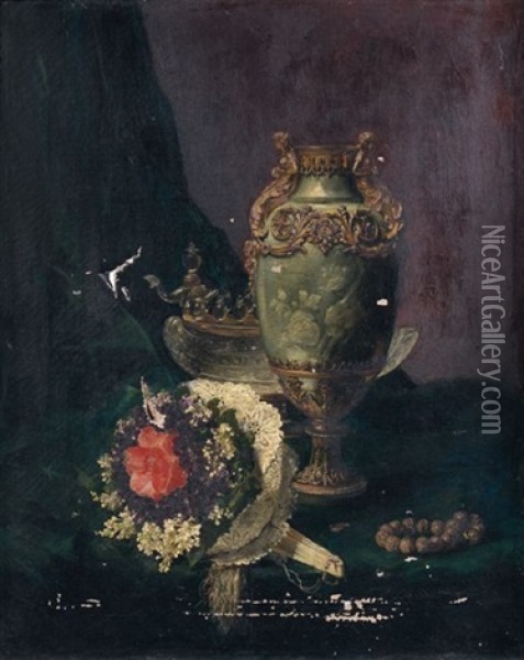 Nature Morte Au Bouquet Oil Painting - Dominique Hubert Rozier
