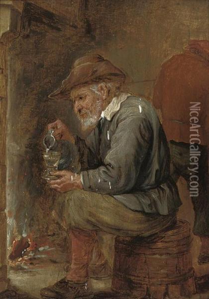 An Old Man Pouring A Glass Of Wine Oil Painting - David The Younger Teniers