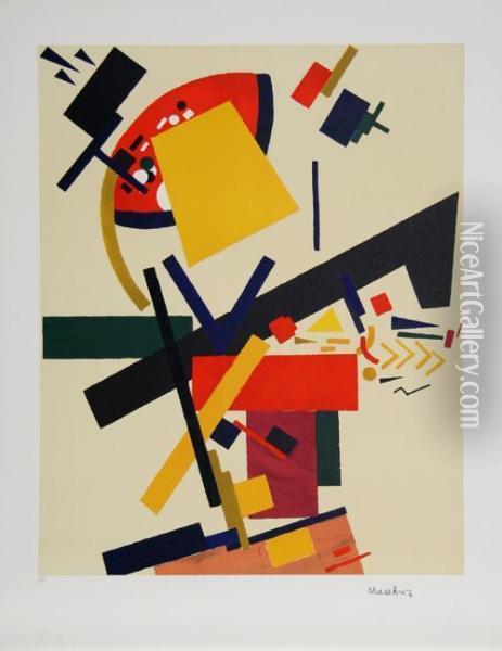 Untitled Suprematist Composition Oil Painting - Kasimir Sevrinovitch Malevich