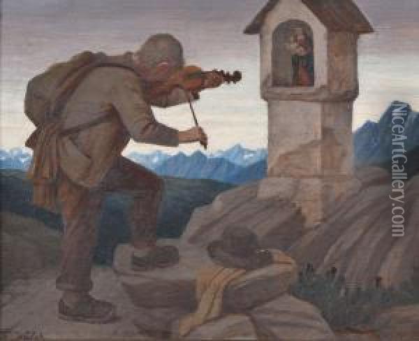 Bergsteiger Spielt Ein Lied Auf Der Geige Oil Painting - Thomas Walch