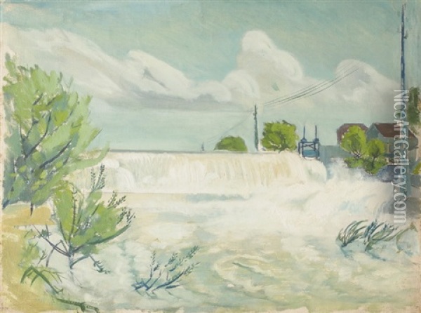 Flusslandschaft Mit Schleuse Oil Painting - Walter Kurt Wiemken