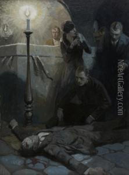 Curse Of The Golden Cross, Magazine Illustration Oil Painting - Herbert Morton Stoops