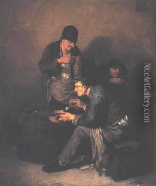 Three Peasants Smoking And Drinking In A Tavern Oil Painting - Cornelis Pietersz Bega