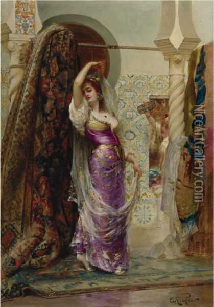 Preparing For The Performance Oil Painting - Edouard Frederic Wilhelm Richter