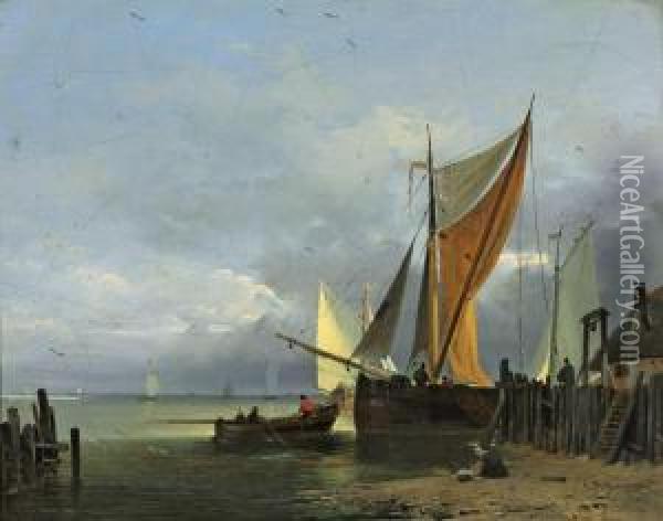 Kustenlandschaft Mit Fischerbooten Oil Painting - George Harvey