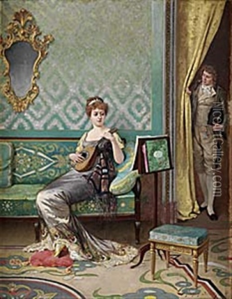 Musikstund Oil Painting - August Vilhelm Nikolaus Hagborg
