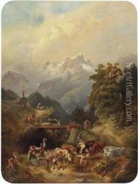 Festlicher Almabtrieb Im Hochgebirge Oil Painting - Rudolf Swoboda