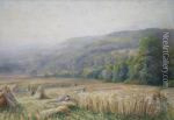 Harvesters In An Extensive Landscape. Oil Painting - Edmund George Warren