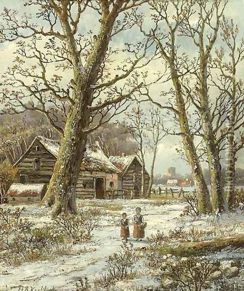Walking in winter Oil Painting - Hendrik Barend Koekkoek
