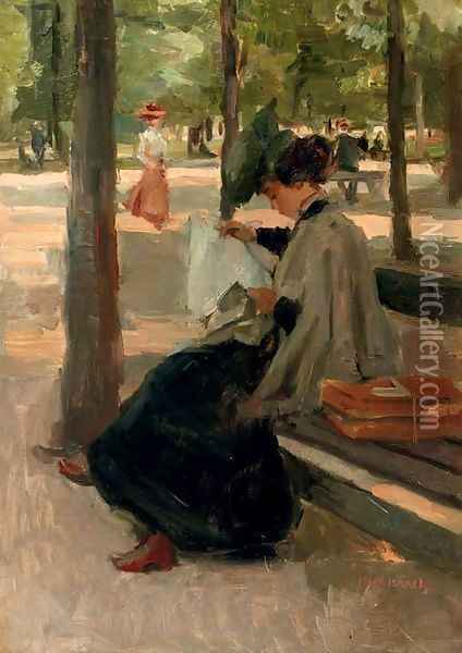 Reading in the Bois de Boulogne, Paris Oil Painting - Isaac Israels