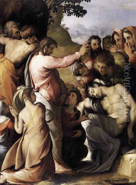 Raising of Lazarus 1540s Oil Painting - Francesco de' Rossi