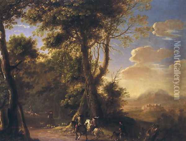 Landscape with cavaliers Oil Painting - Herman Van Swanevelt