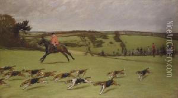 J. Ashton Radcliffe, M.f.h., Hunting With The South Dorset Hunt Oil Painting - Cecil Charles Aldin