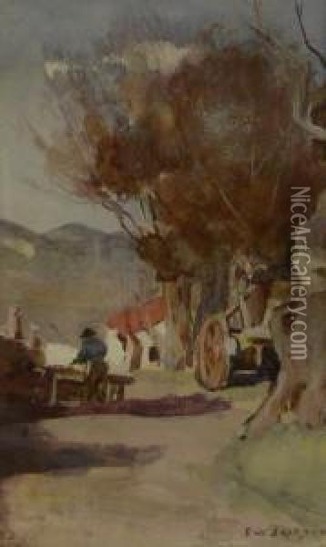 Farmyard With Figure Working Oil Painting - Frederick William Jackson