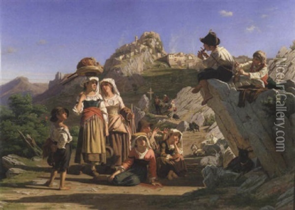 Bergers Musiciens Aux Environs D'anacapri Oil Painting - August Weckesser