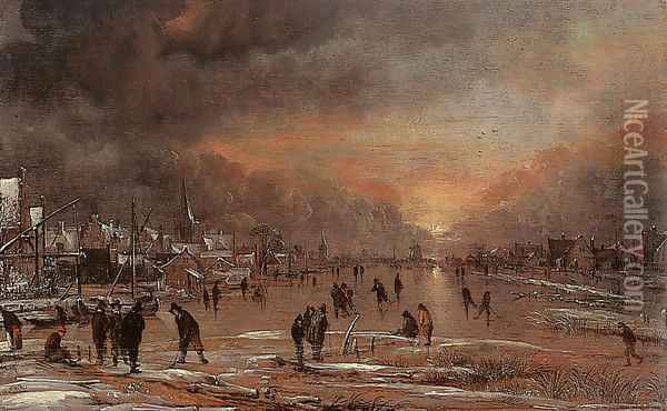 Sports on a Frozen River 3 Oil Painting - Aert van der Neer