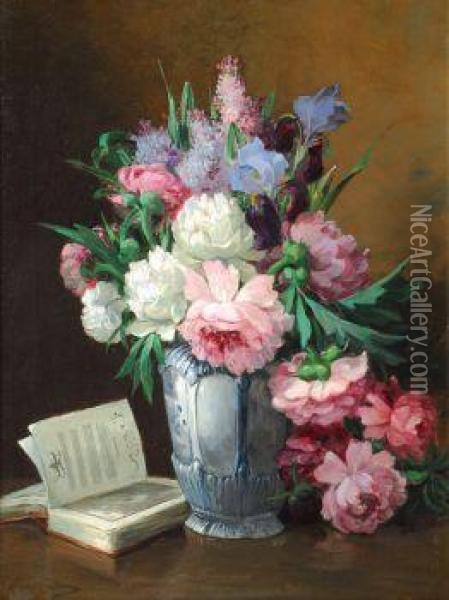 Blumenstraus Mit Liederbuch Oil Painting - Louise Darru