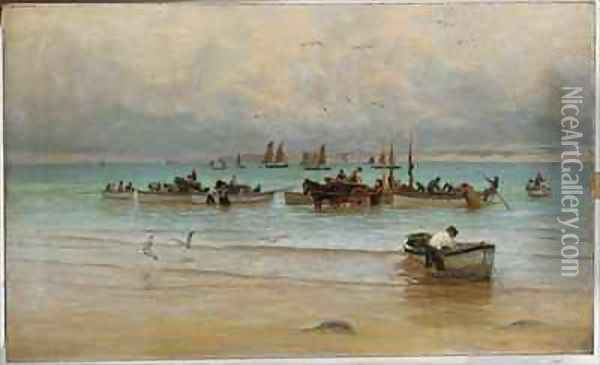 Loading Fish at Low Tide St Ives Oil Painting - William Banks Fortescue