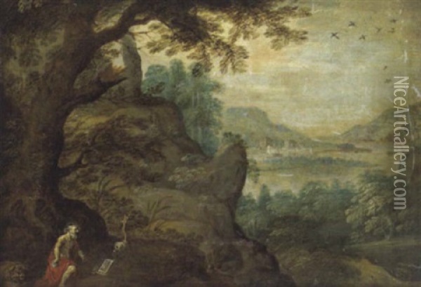 Gebirgige Fluslandschaft Mit Dem Heiligen Hieronymus Mit Dem Lowen Oil Painting - Paul Bril