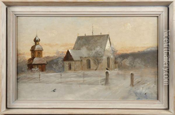 Mojl. Froso Kyrka Oil Painting - August Jansson