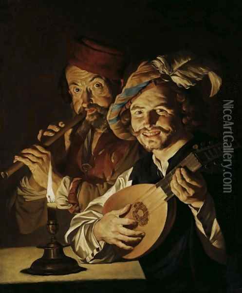 The Lautenist and the Flautist 1640 1650 Oil Painting - Matthias Stomer
