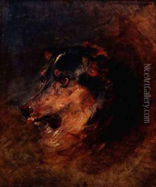 A Head Study of a Collie Dog Oil Painting - Sir Edwin Henry Landseer
