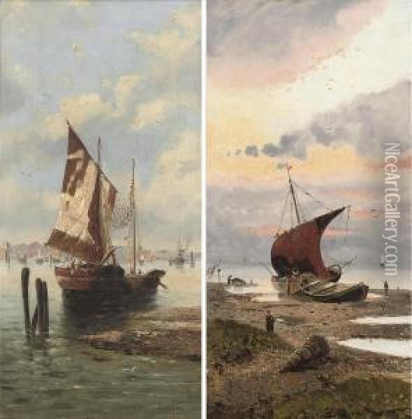 Fishing Boats On The Venetian Coast Oil Painting - Giustinia Orsini