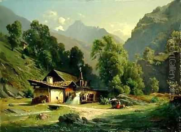 Blacksmith's House in a Valley Oil Painting - Theodor Blatterbauer