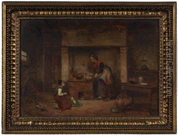 In The Kitchen Oil Painting - Leon Emile Caille