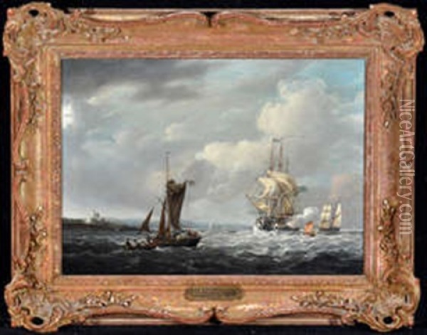 Hms Britannia Off Hurst Castle 1801 Oil Painting - George Webster