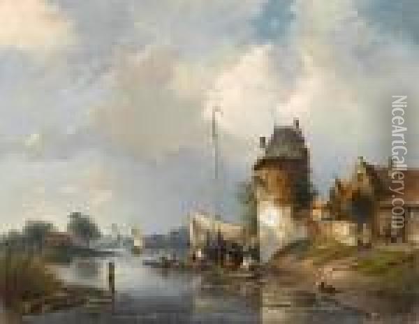A Busy River Oil Painting - Charles Henri Leickert