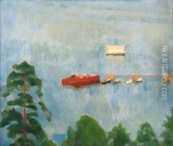 Fra Lysakerfjorden 1915 Oil Painting - Erik Werenskiold
