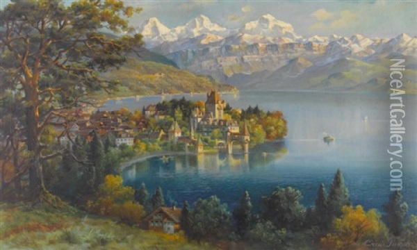 Schloss Oberhofen Am Thunersee Oil Painting - Andreas Roth