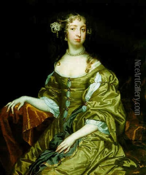 Portrait Of Lady Cotton Wearing A Green Dress And White Chemise Decorated With Jewels Oil Painting - Jacob Huysmans